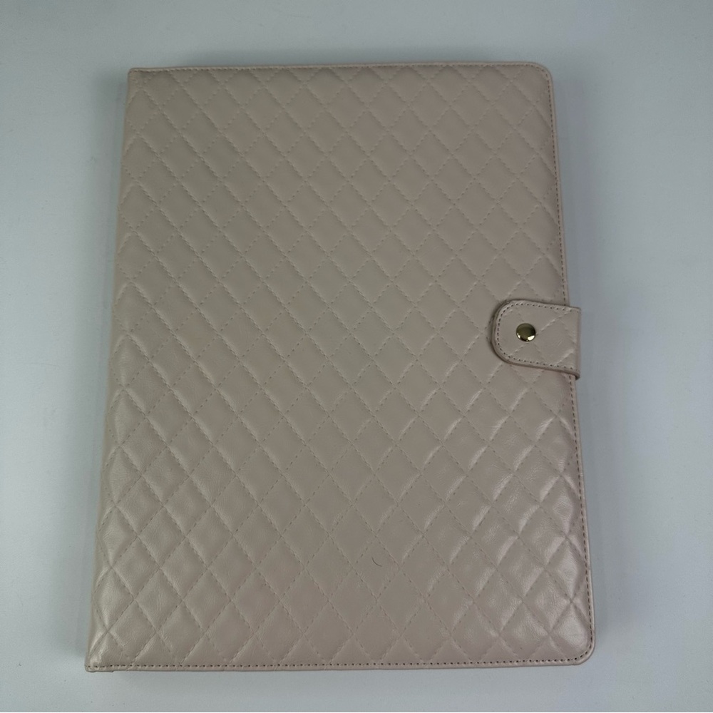Vegan Leather Light Pink Quilted Padfolio Snap Closure With Legal Pad